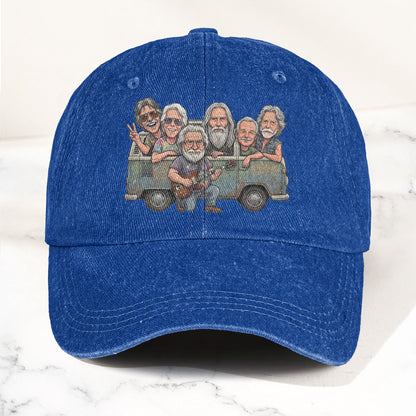 Grateful Dead Band Cartoon VW Bus Graphic Music Merch Denim Cap – Retro Vintage Dad Cap Gift For Dad (With Box)