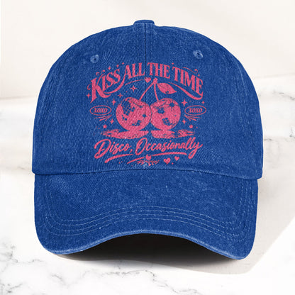 Harry Styles Illustration Merch Kiss All The Time Cherries Disco Ball Denim Cap – Retro Vintage Dad Cap Gift For Dad (With Box)