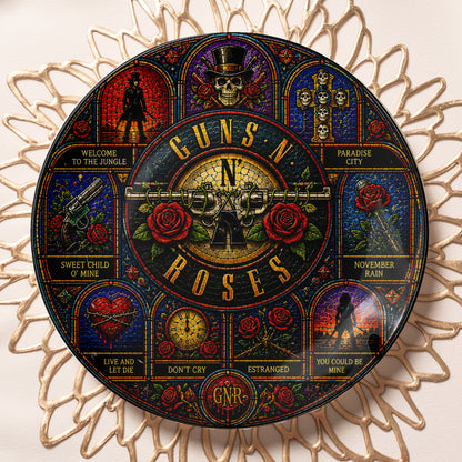 Guns N' Roses Decorative Ceramic Plate with Stand – Stained Glass Rock Art Gift