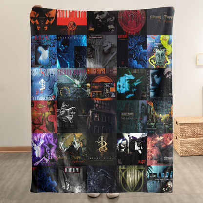 Skinny Puppy Sherpa Blanket – Iconic Album Cover Collage Cozy Throw for Industrial Music Fans