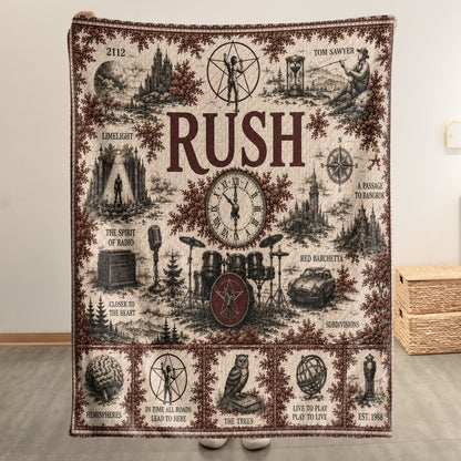 Rush Band Sherpa Blanket – Starman Vintage Sketch Collage Progressive Rock Blanket