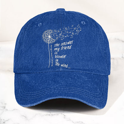 Bob Dylan Blowin In The Wind Dandelion Lyrics Folk Music Merch Denim Cap – Retro Vintage Dad Cap Gift For Dad (With Box)