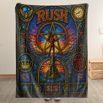 Rush 2112 Sherpa Blanket – Starman Stained Glass Progressive Rock Icon Throw Blanket