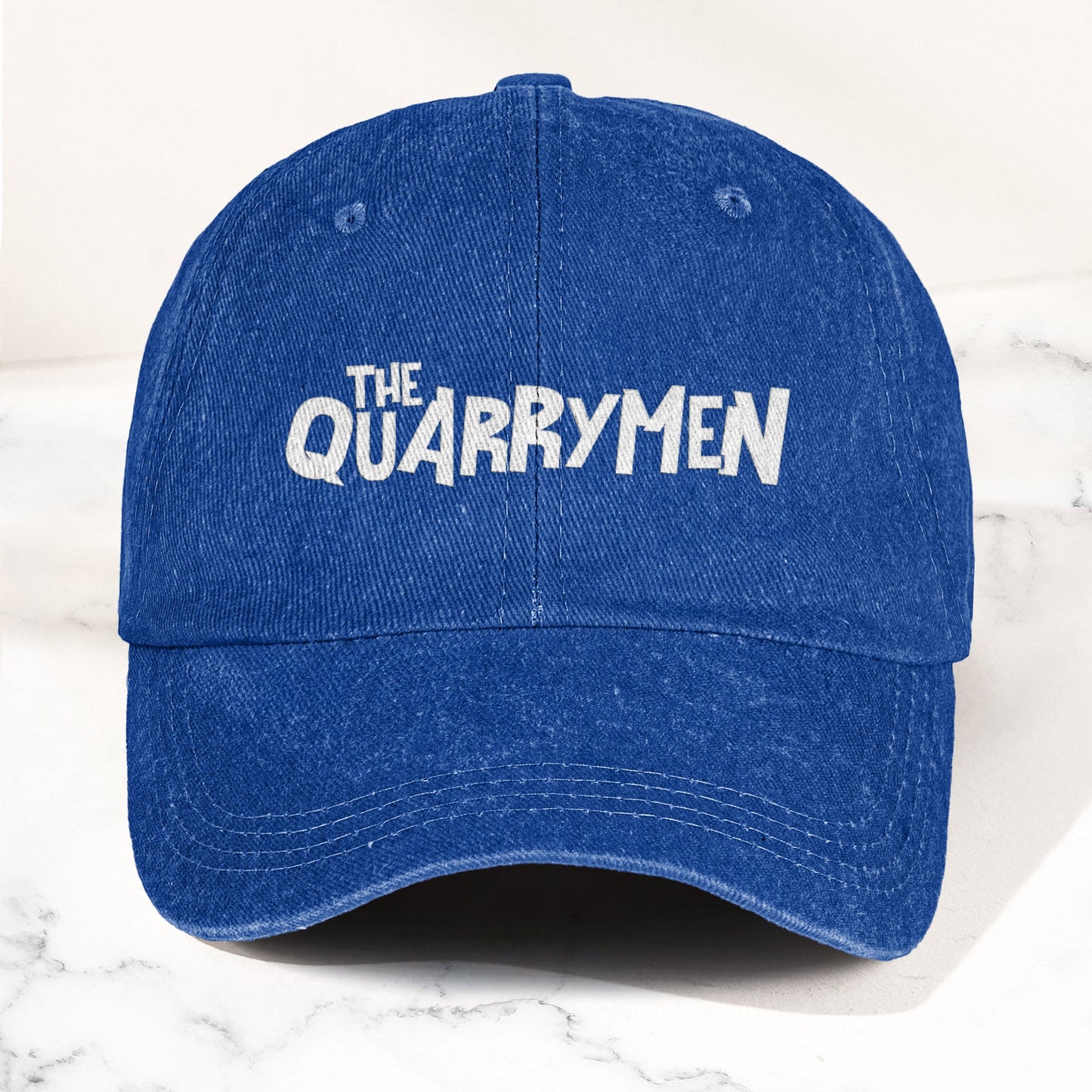 The Quarrymen Text Logo Denim Cap – Retro Rock Music Fan Cap (With Box)