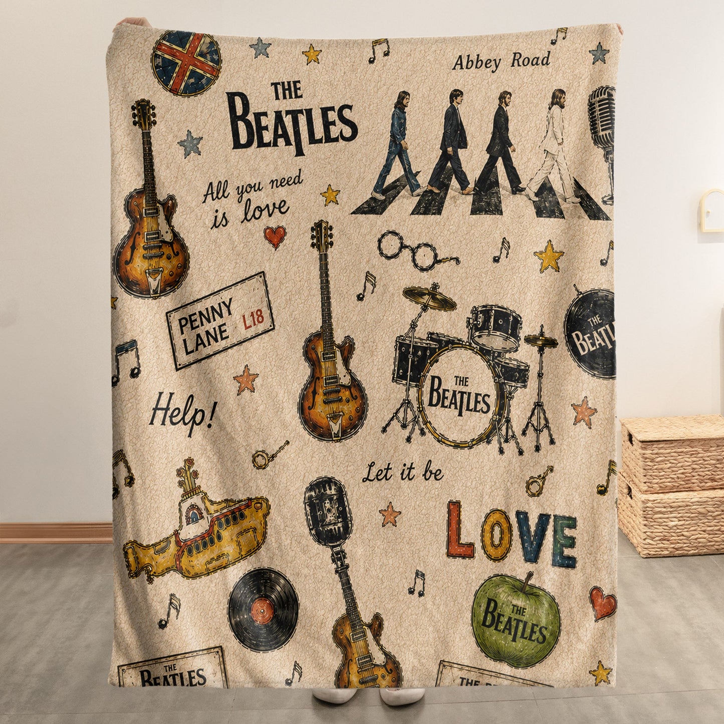 The Beatles Abbey Road Sherpa – Yellow Submarine Vintage Doodle Blanket