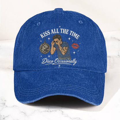 Kiss All The Time Disco Harry Styles Illustration Denim Cap – Retro Vintage Dad Cap Gift For Dad (With Box)