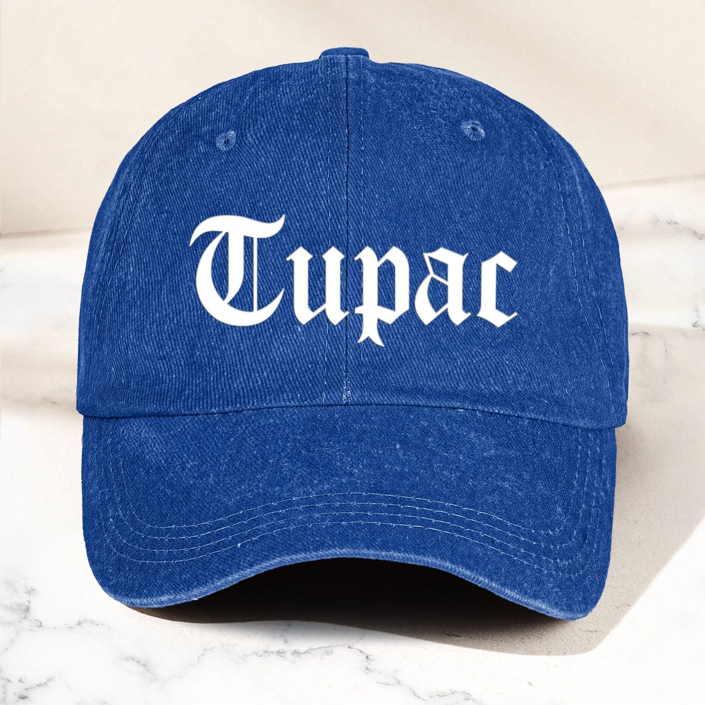 2Pac Denim Dad Cap – Classic Old English Logo Design ( With BOX)