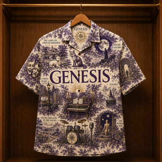 Genesis Hawaiian Shirt - Unisex Vintage Toile De Jouy Lavender Purple Button Up