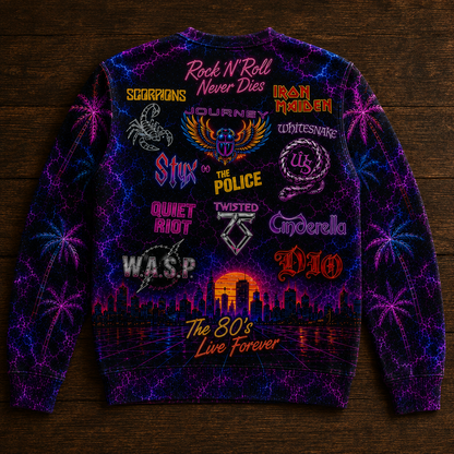 Vintage 80s Hard Rock Band Neon Sweatshirt - Glam Metal Retro Graphic Pullover