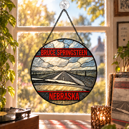 Bruce Springsteen Iconic Album Cover Stained Glass Sun Catcher – The Boss Rock Music Window Hanging Gift