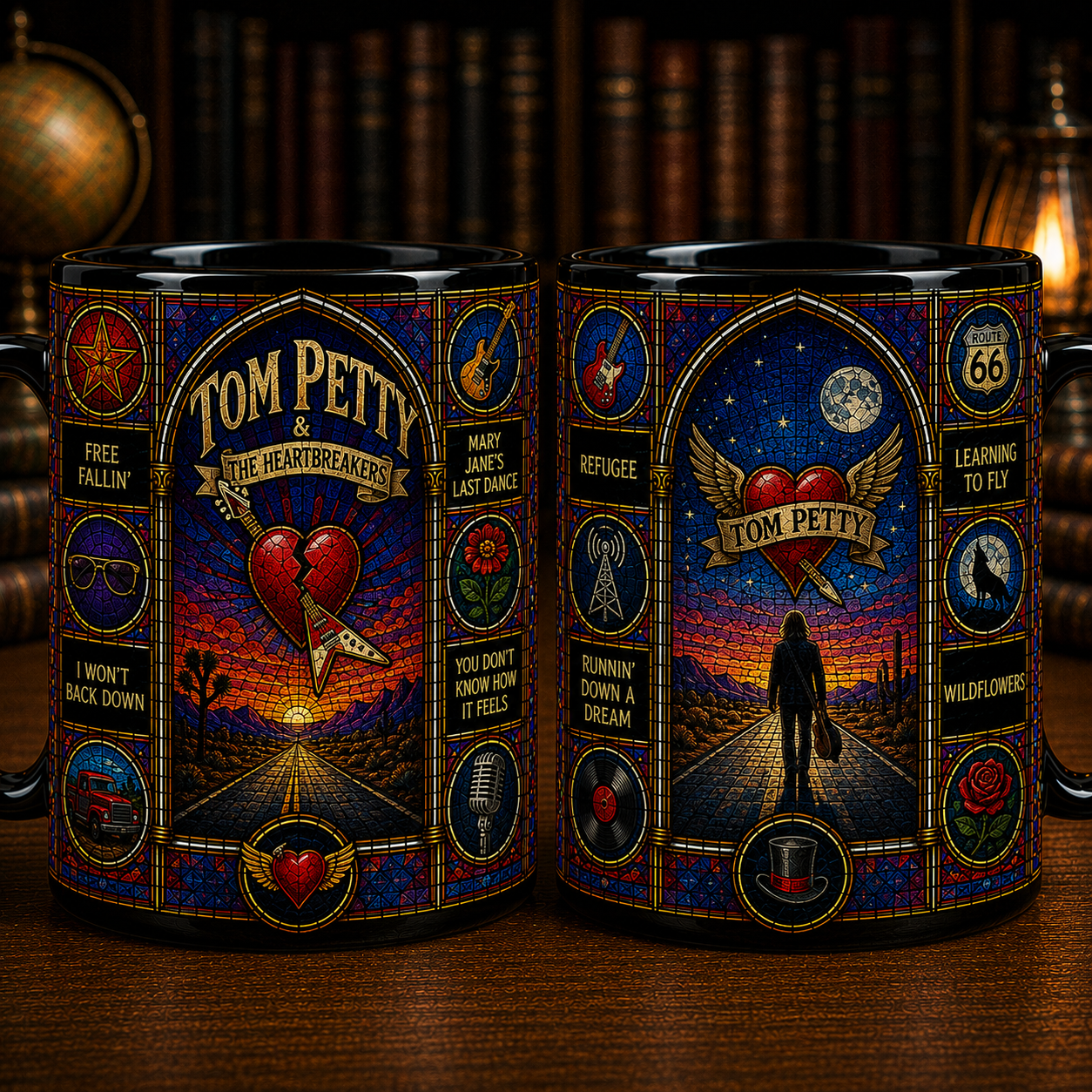Tom Petty Stained Glass Black Mug – Tom Petty & The Heartbreakers Ceramic Coffee Mug, Classic Rock Fan Gift
