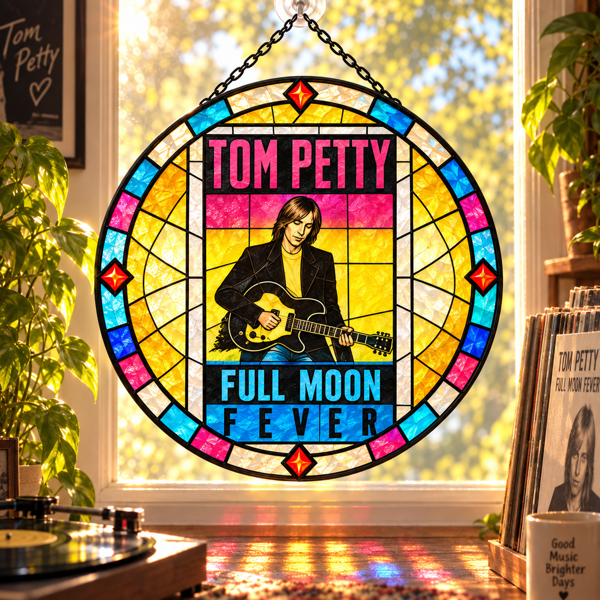 Tom Petty & The Heartbreakers Suncatcher, 9 Album Stained Glass Window Hanging, Classic Rock Music Gift