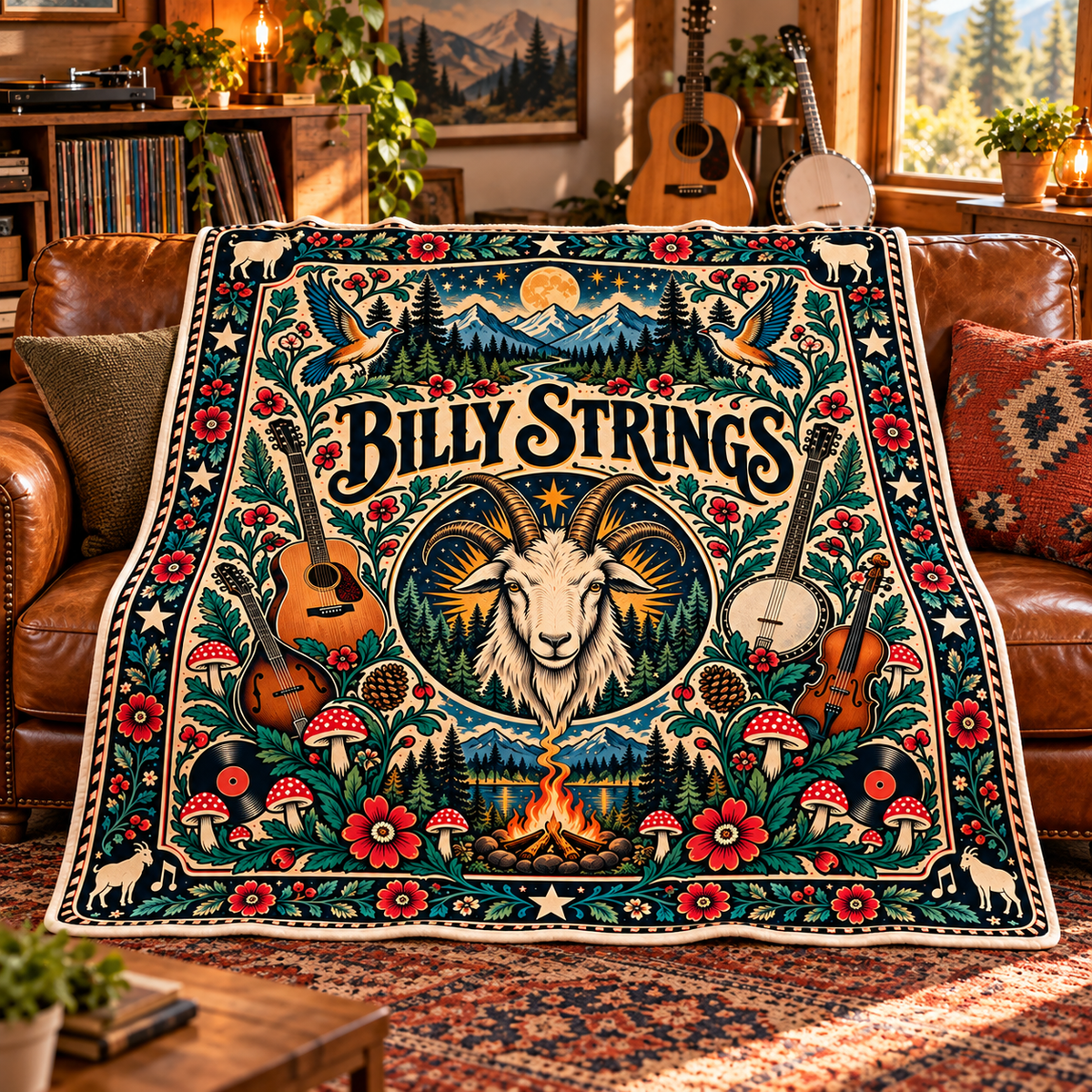 Billy Strings Psychedelic Sherpa, Bluegrass Folk Art Home Decor, Jamgrass Fan Gift