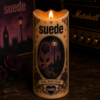 Suede Dog Man Star Flameless LED Candle, Suede Band Inspired LED Candle, Britpop Music Gift, Battery Operated Candle, Suede Fan Home Decor