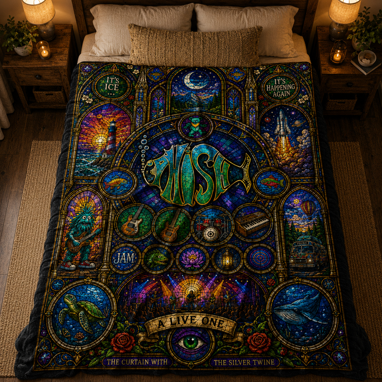 Phish Band Sherpa Blanket – A Live One Stained Glass Throw Blanket