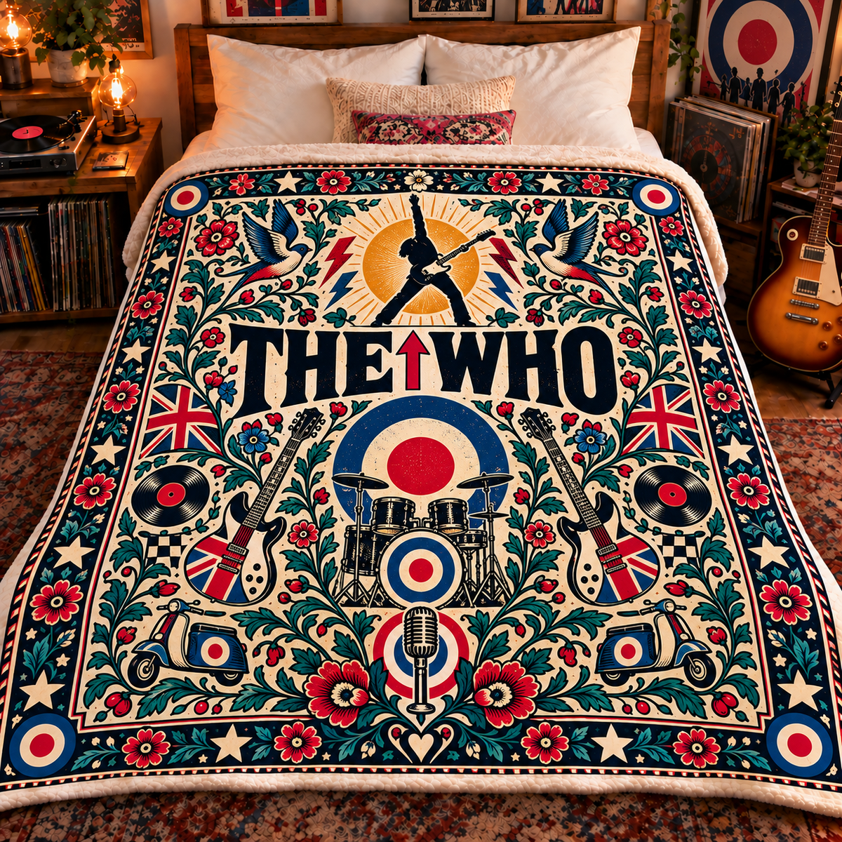The Who Mod Target Sherpa Throw Blanket – Ultimate Classic Rock Band Fan Gift, Mod Target Bullseye British Rock Decor