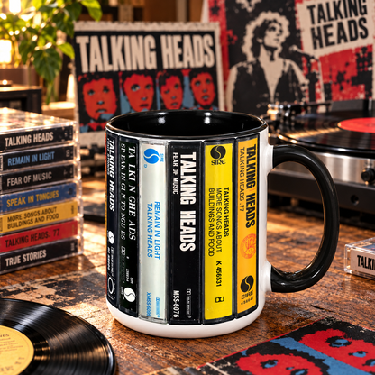 Talking Heads Mug, Retro Cassette Tape Coffee Cup, New Wave Music Lover Gift, Vintage 80s Rock Band Mug
