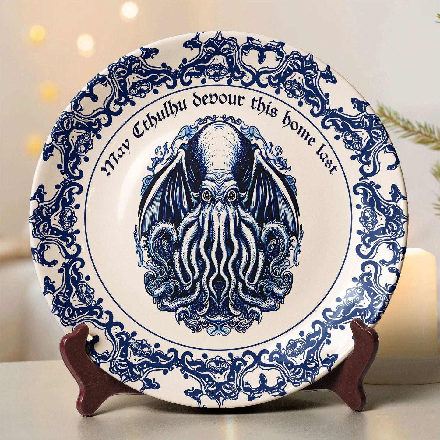 Gothic Cthulhu Decorative Ceramic Plate – Eldritch Elegance for Your Home