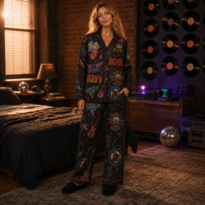 Vintage Classic Rock Legends Pajama Set – Retro Hard Rock Band Sleepwear for Men & Women