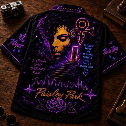 Prince Hawaiian Shirt - Unisex Neon Light Love Symbol Motorcycle Button Up