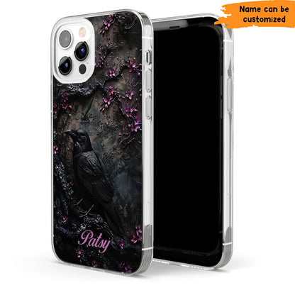 Dark Raven & Gothic Blossom - Personalized Clear Phone
