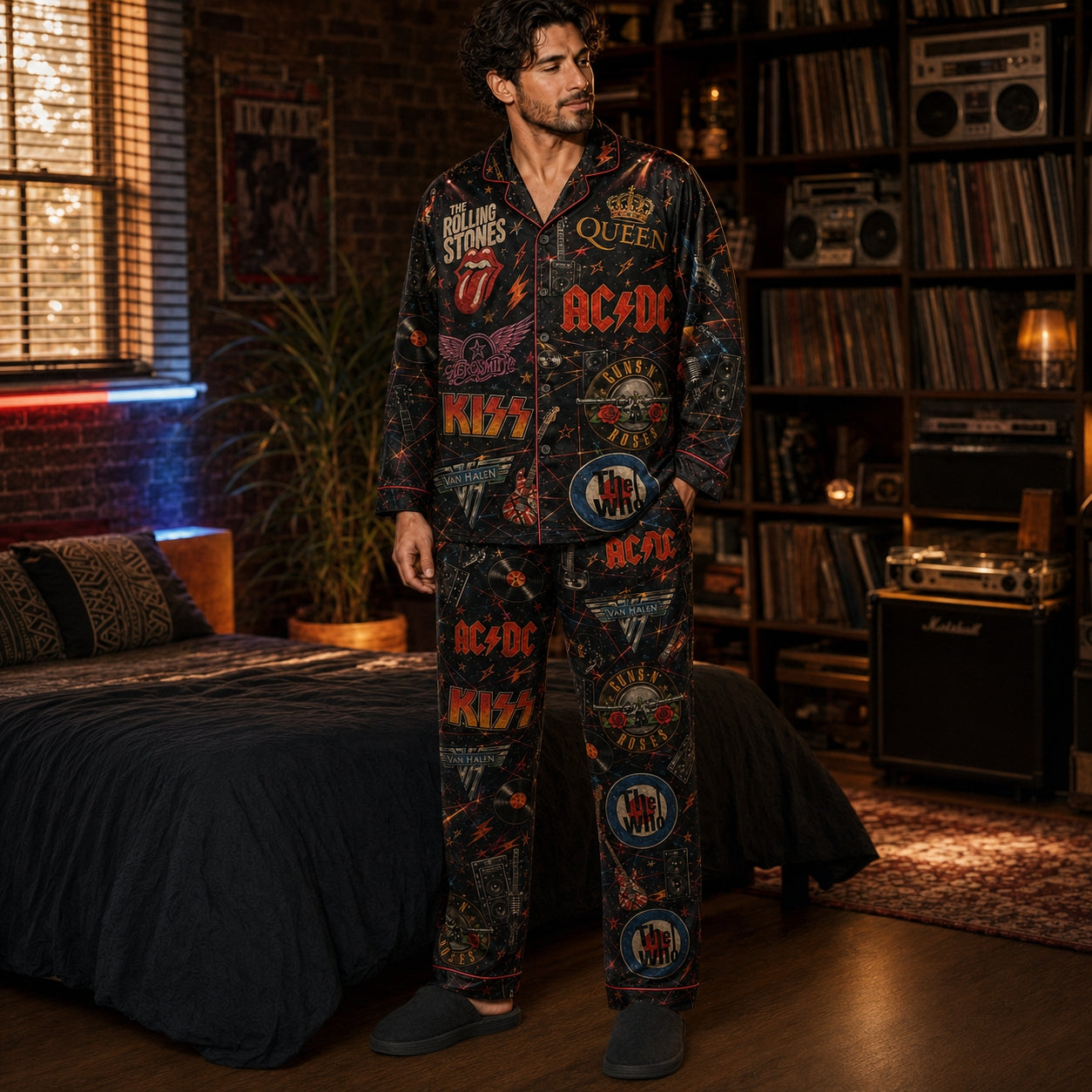 Vintage Classic Rock Legends Pajama Set – Retro Hard Rock Band Sleepwear for Men & Women
