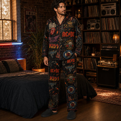 Vintage Classic Rock Legends Pajama Set – Retro Hard Rock Band Sleepwear for Men & Women