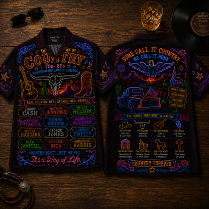 Country Music Hawaiian Shirt - Unisex Neon Light Bull Skull Pickup Truck Button Up