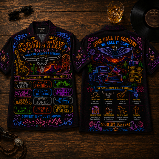 Country Music Hawaiian Shirt - Unisex Neon Light Bull Skull Pickup Truck Button Up