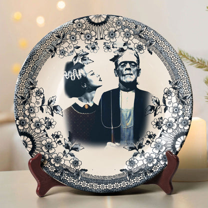 Vintage Horror Ceramic Plate – Frankenstein & Bride of Frankenstein