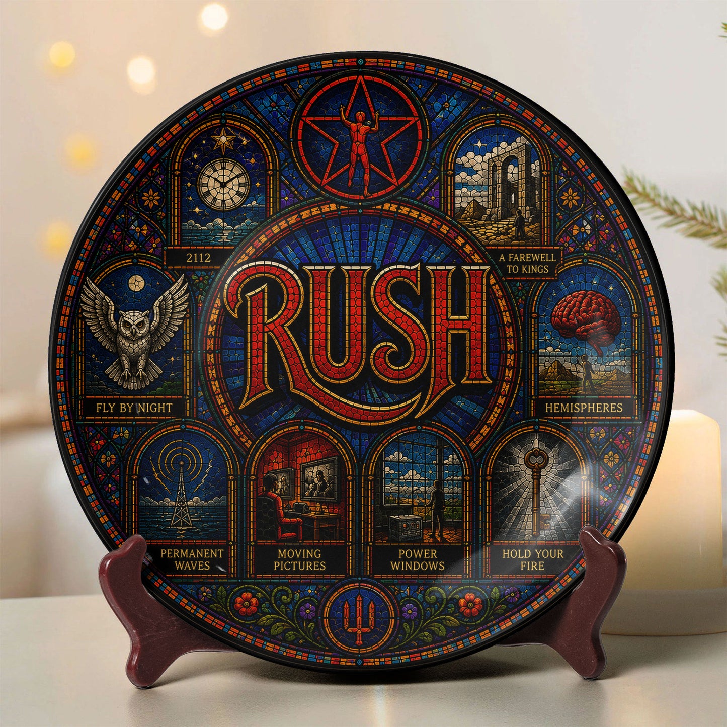 Rush Decorative Ceramic Plate with Display Stand – Classic Prog Rock Album Art Gift