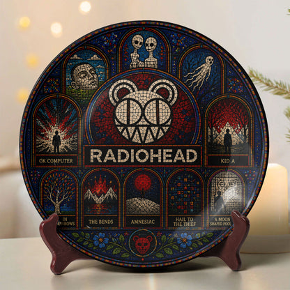 Radiohead Ceramic Display Plate with Stand – OK Computer & Kid A Stained Glass Decor
