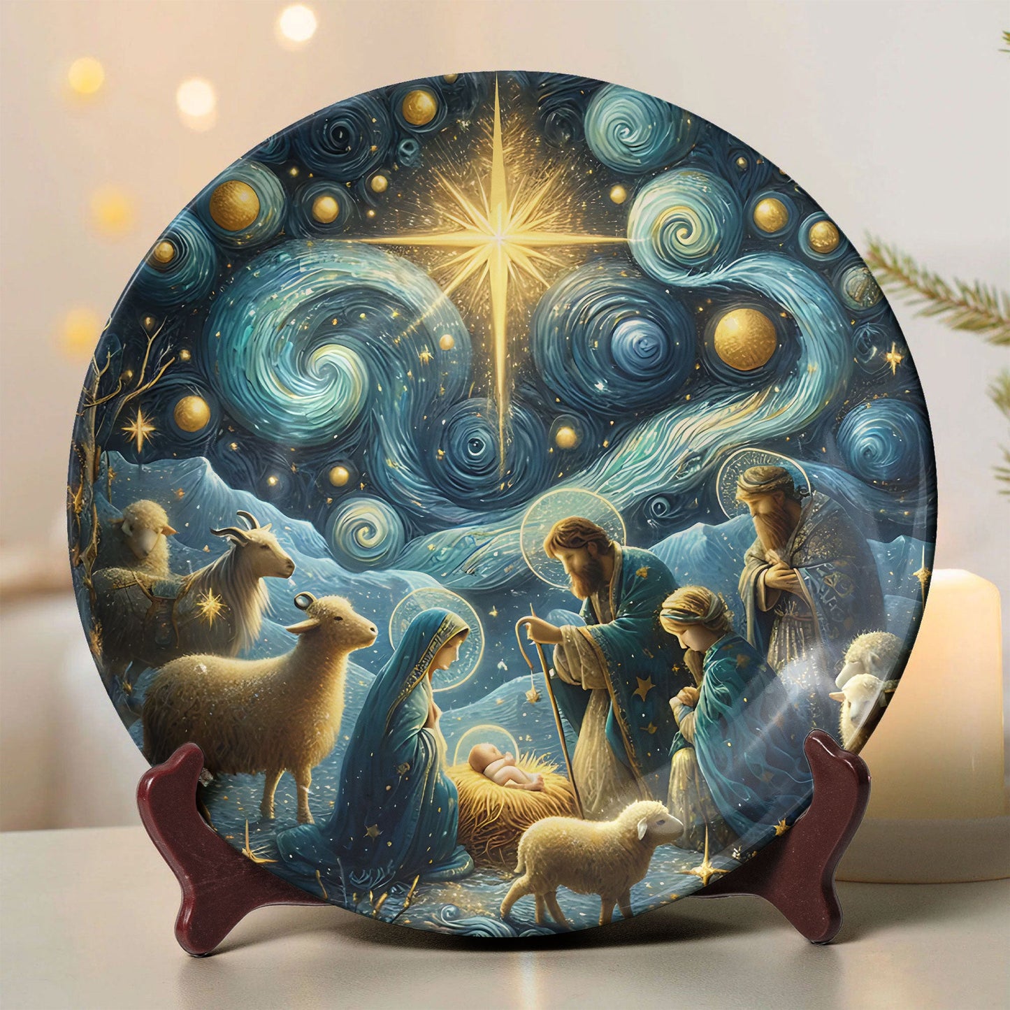 Nativity Scene “Starry Night” Christmas Ceramic Plate