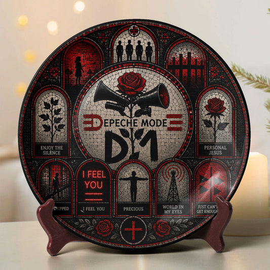 Depeche Mode Decorative Ceramic Plate with Stand – Stained Glass Synth Pop Rock Art Gift