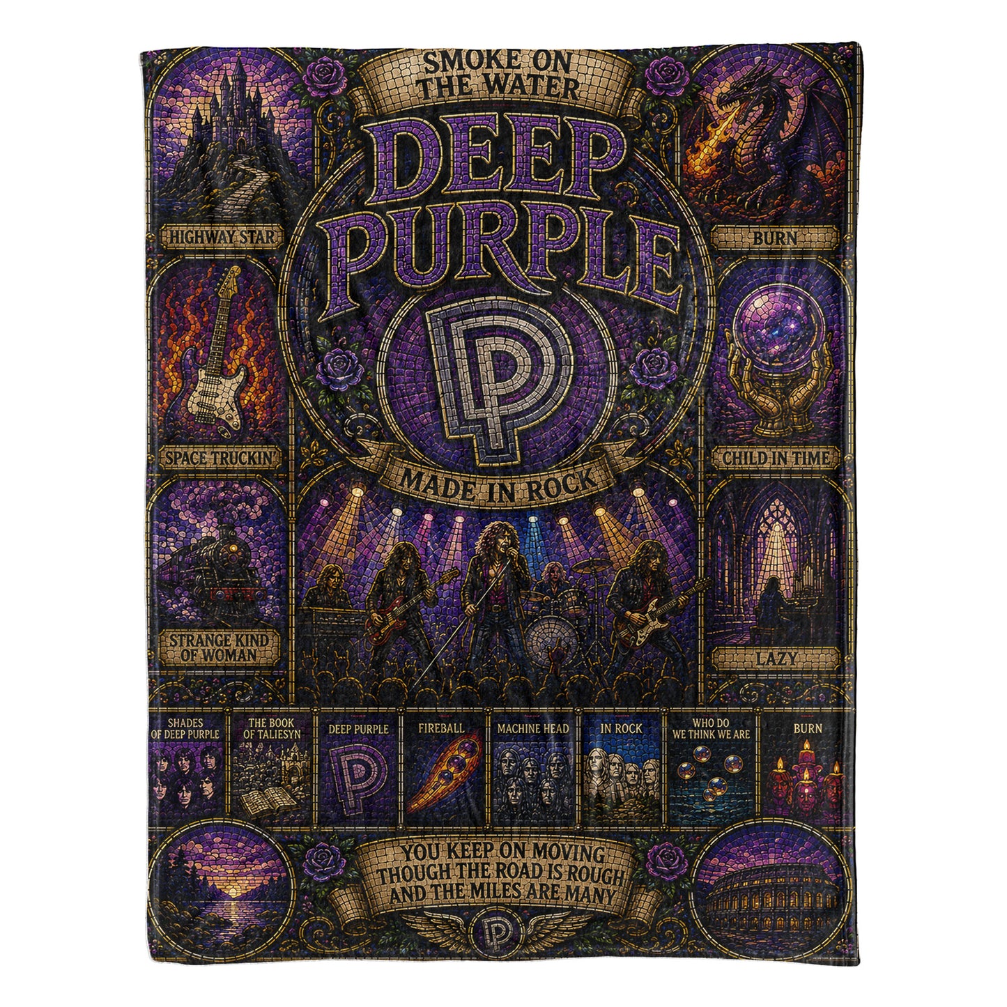 Deep Purple Band Sherpa Blanket – Machine Head & Burn Gothic Stained Glass Blanket