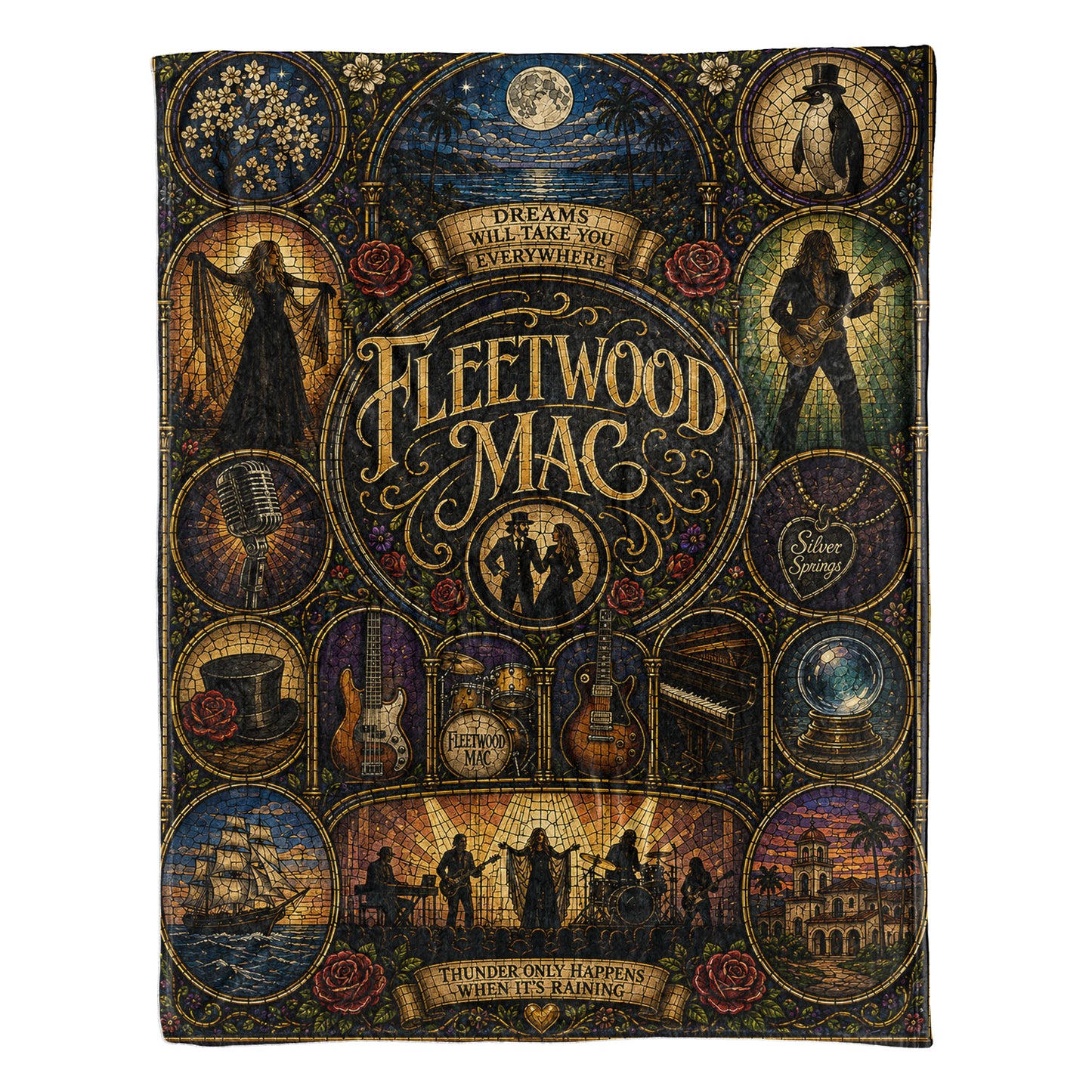 Fleetwood Mac Sherpa Blanket – Dreams Stained Glass Classic Rock Throw Blanket