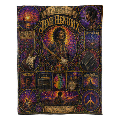 Jimi Hendrix Sherpa Blanket – Purple Haze Stained Glass Psychedelic Rock Blanket