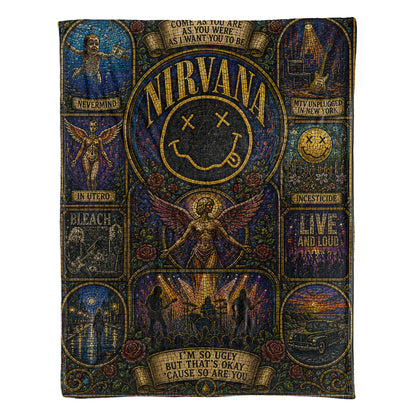 Nirvana Band Sherpa Blanket – Smells Like Teen Spirit Stained Glass Blanket