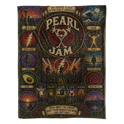 Pearl Jam Band Sherpa Blanket – Alive Stained Glass Grunge Rock Throw Blanket