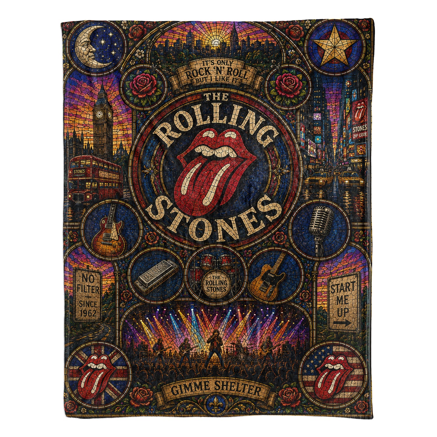 The Rolling Stones Sherpa Blanket – Tongue and Lips Logo Stained Glass Blanket