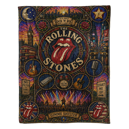 The Rolling Stones Sherpa Blanket – Tongue and Lips Logo Stained Glass Blanket