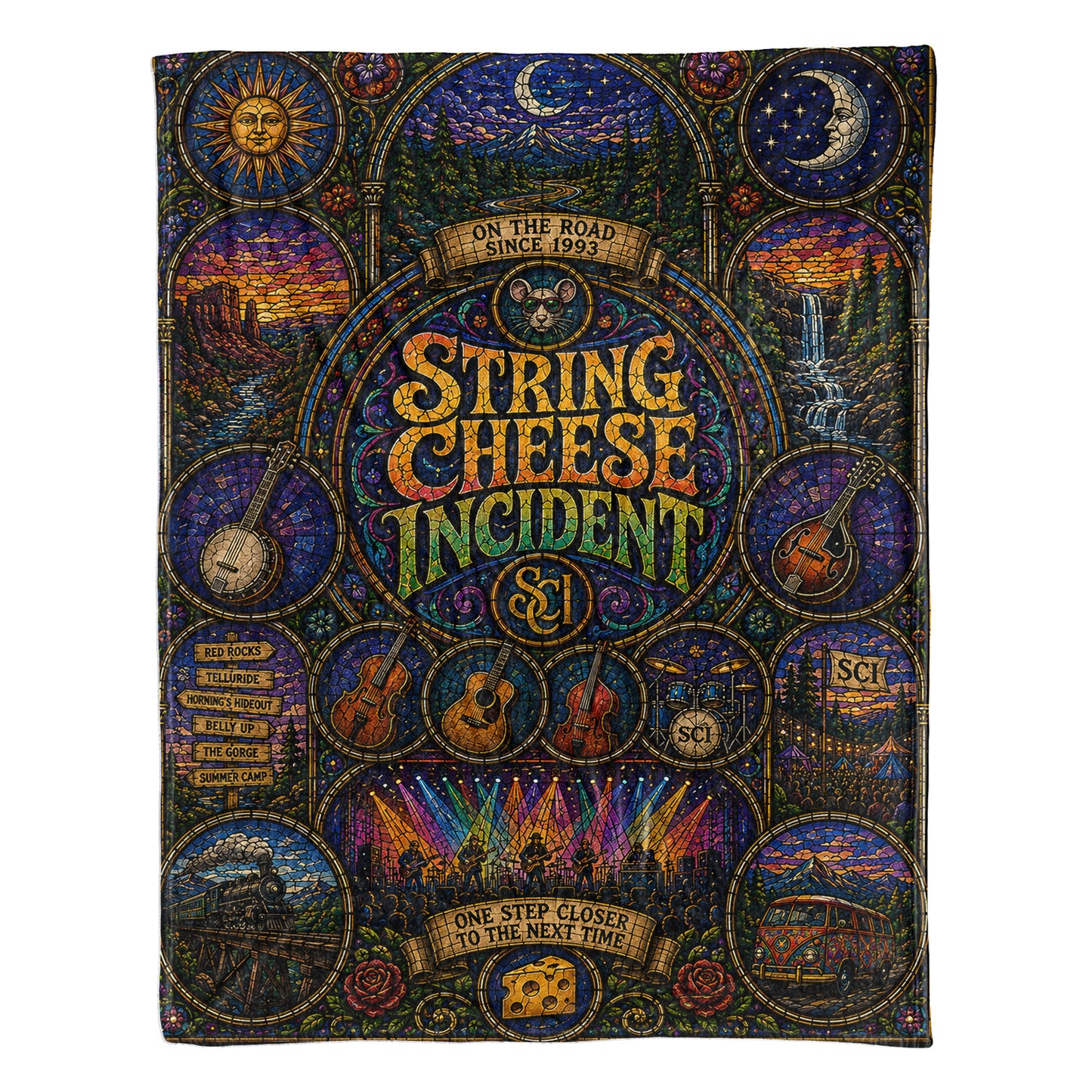 The String Cheese Incident Sherpa Blanket – On The Road Stained Glass Blanket