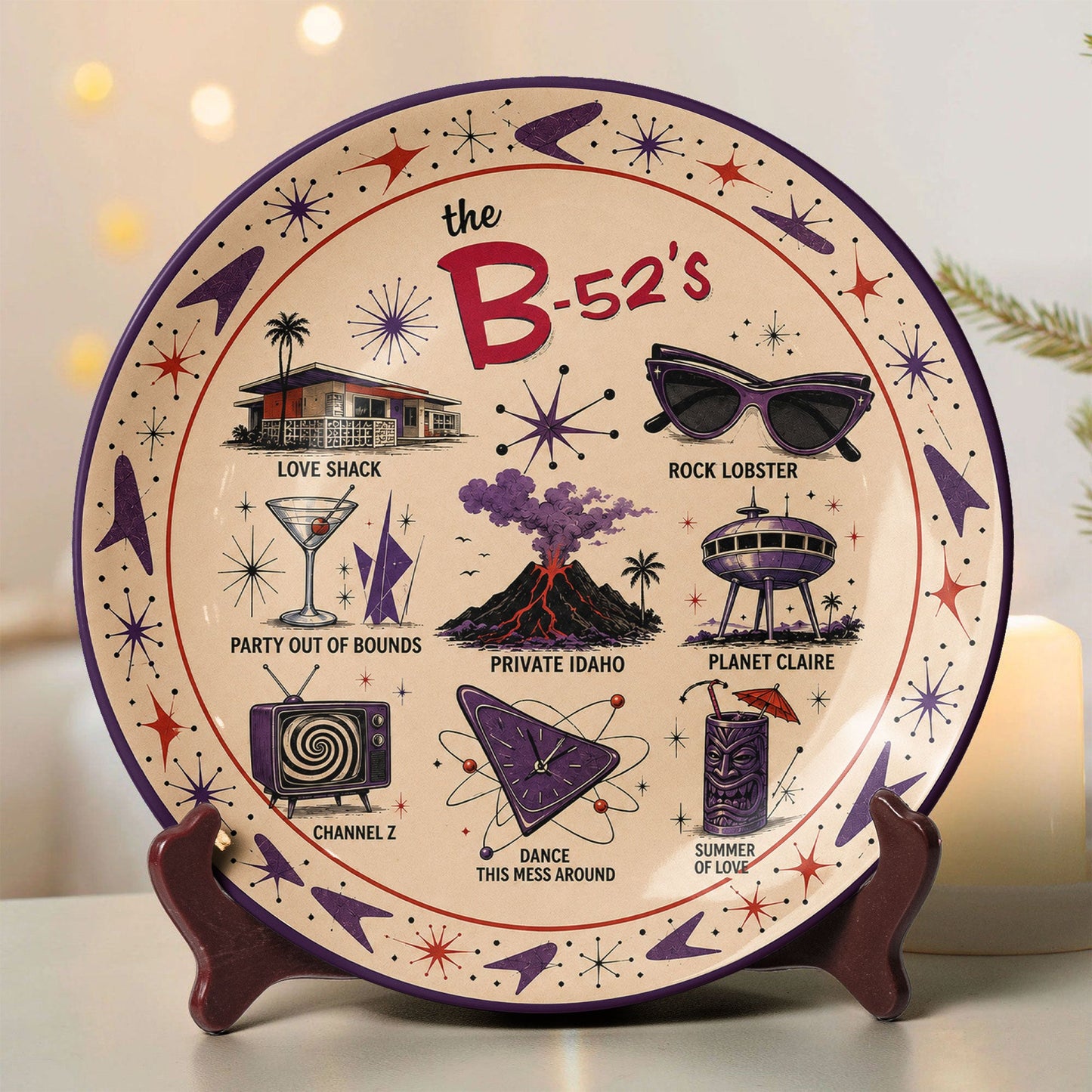The B-52's Decorative Ceramic Plate – Retro New Wave Music Band Collectible Display Plate, Love Shack Wall Art Gift for Fans