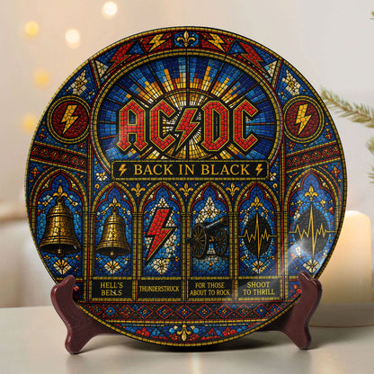 AC/DC Stained Glass Decorative Ceramic Plate – Back in Black Inspired Music Collector Plate, Rock Band Wall Art Gift for Fans