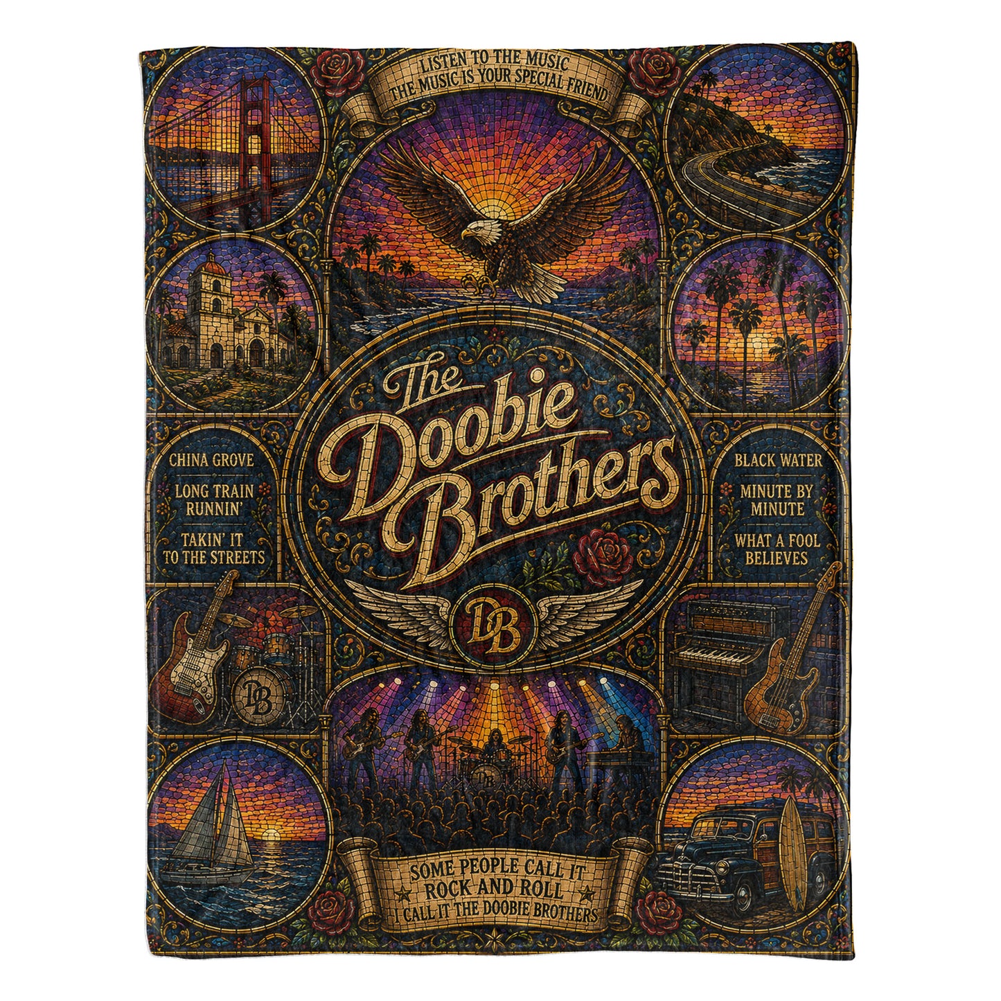 The Doobie Brothers Sherpa Blanket – Listen To The Music Stained Glass Blanket