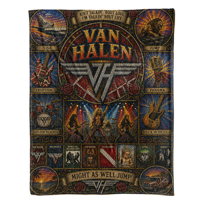 Van Halen Band Sherpa Blanket – Eruption & Panama Gothic Stained Glass Blanket
