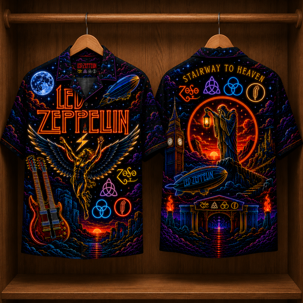 Led Zeppelin Band Neon Hawaiian Shirt - Punk Rock Band All Over Print Hawaiian Shirt