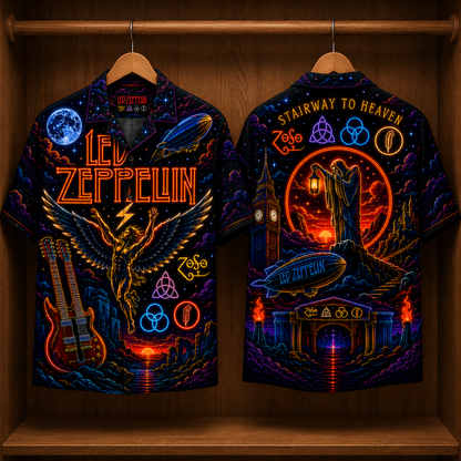 Led Zeppelin Band Neon Hawaiian Shirt - Punk Rock Band All Over Print Hawaiian Shirt