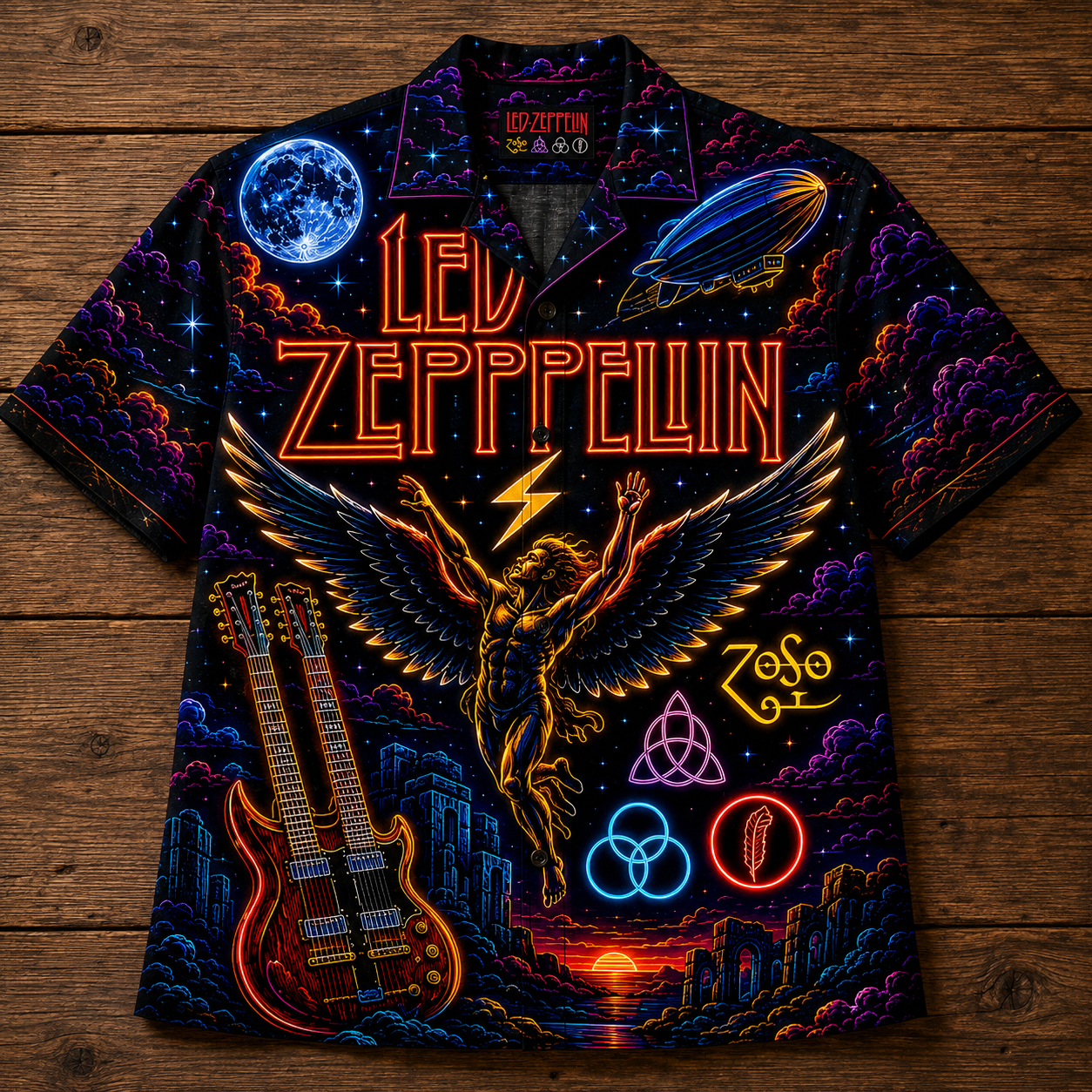Led Zeppelin Band Neon Hawaiian Shirt - Punk Rock Band All Over Print Hawaiian Shirt