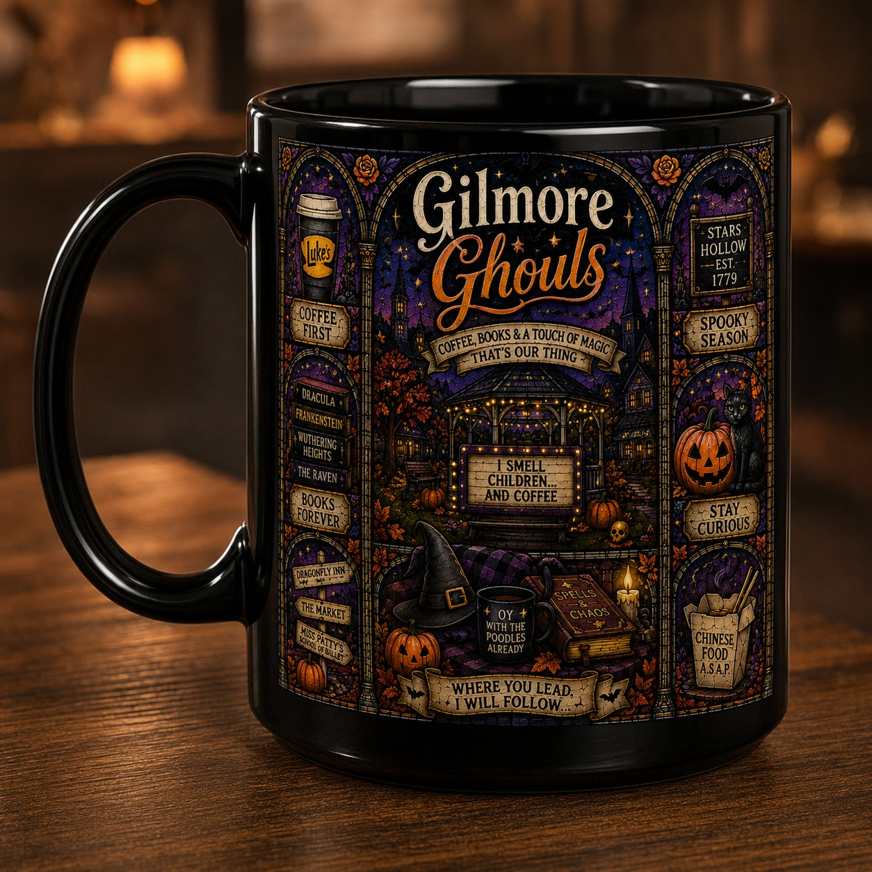 Gilmore Ghouls Mug – Stained Glass Stars Hollow Autumn Halloween Ceramic Coffee Cup